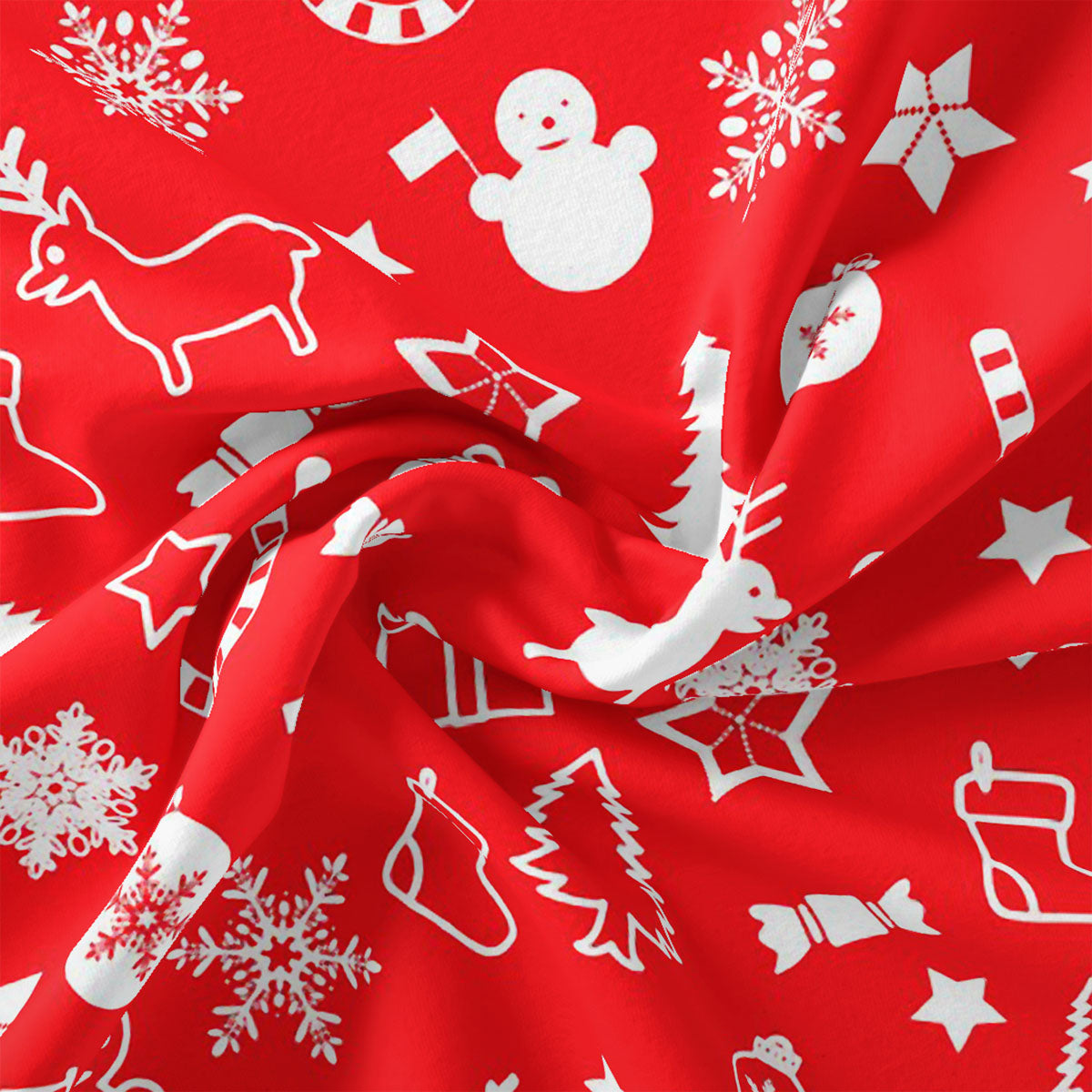 Classy Red & White Christmas Design Japan Satin Fabric