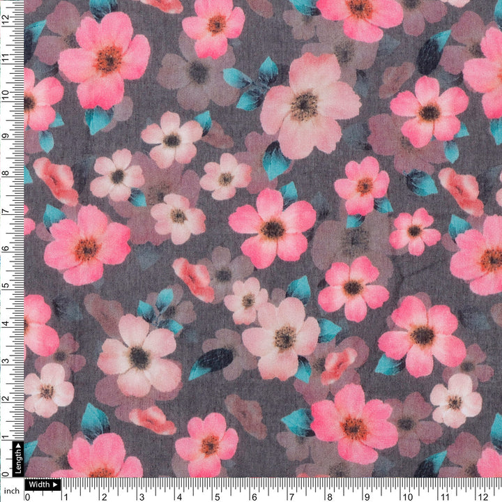 Buttercup Pink Floral Digital Printed Fabric - Pure Cotton