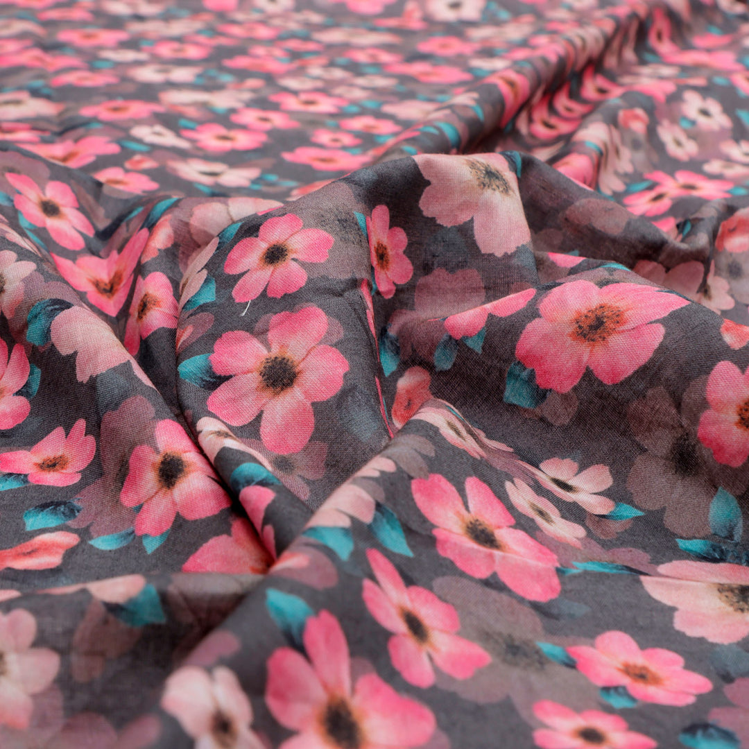 Buttercup Pink Floral Digital Printed Fabric - Pure Cotton