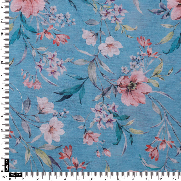 Blue Floral Chanderi Fabric Set 5 Meters