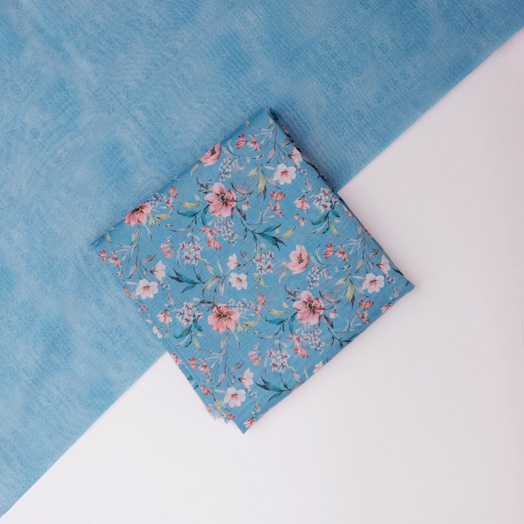 Blue Floral Chanderi Fabric Set 5 Meters