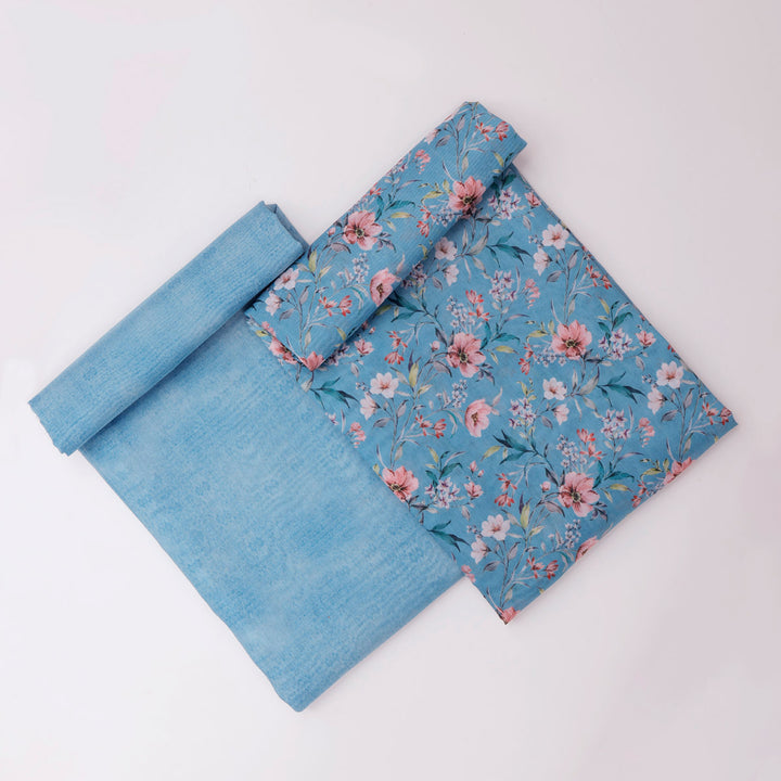 Blue Floral Chanderi Fabric Set 5 Meters