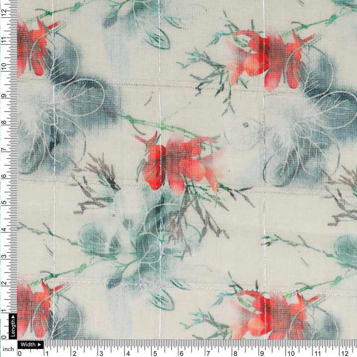 FAB VOGUE Studio Digital Printed Linen Fabric - Floral Pattern, White