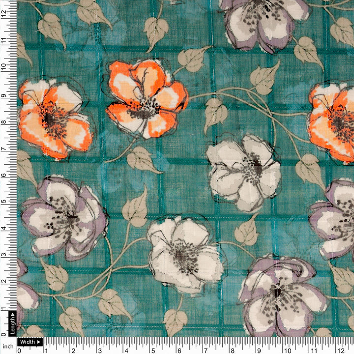 FAB VOGUE Studio Digital Printed Linen Fabric - Teal Floral