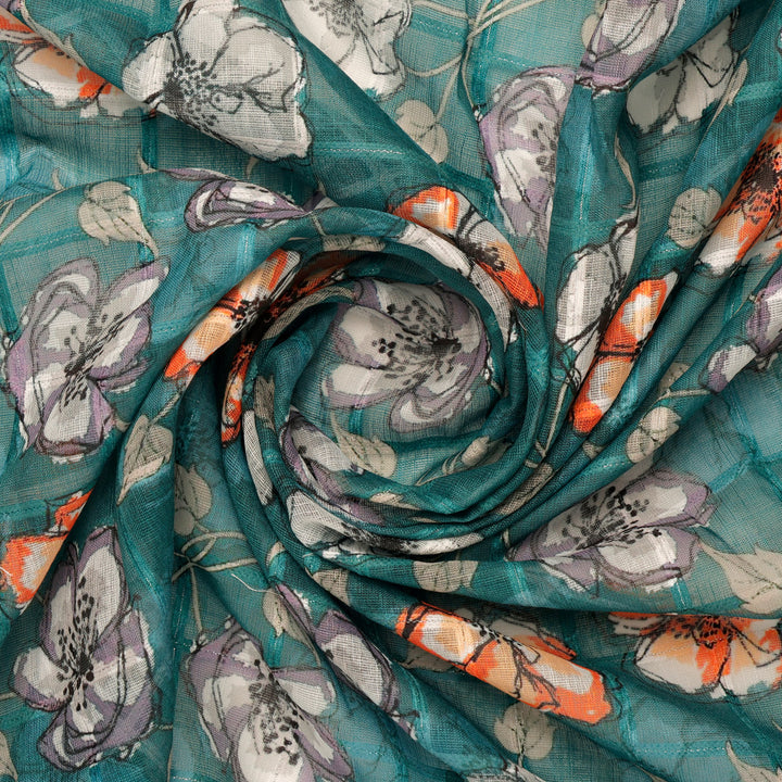 FAB VOGUE Studio Digital Printed Linen Fabric - Teal Floral