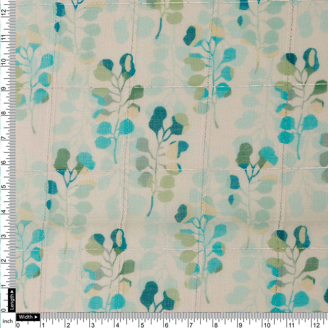 FAB VOGUE Studio Linen Digital Printed Polyester Fabric - White & Blue Floral