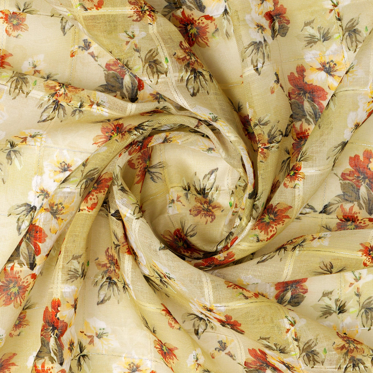 FAB VOGUE Studio Linen Look Digital Printed Polyester Fabric - Beige Floral