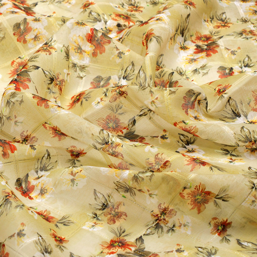 FAB VOGUE Studio Linen Look Digital Printed Polyester Fabric - Beige Floral