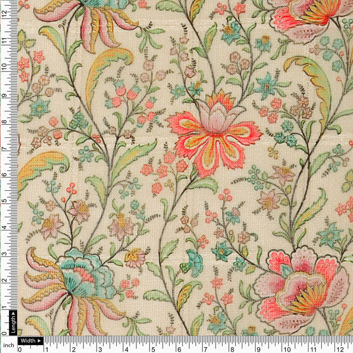 FAB VOGUE Studio Digital Printed Linen Fabric - Floral Pattern