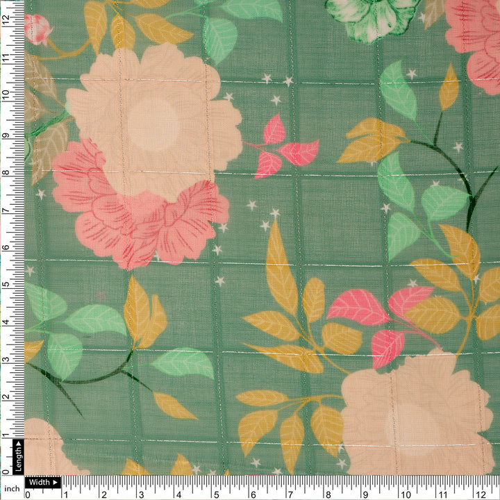 FAB VOGUE Studio Digital Printed Linen Polyester Fabric - Green Floral