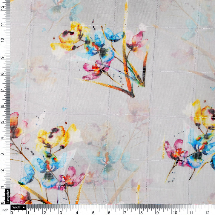 FAB VOGUE Studio Digital Printed Linen Fabric - Watercolor Floral on White