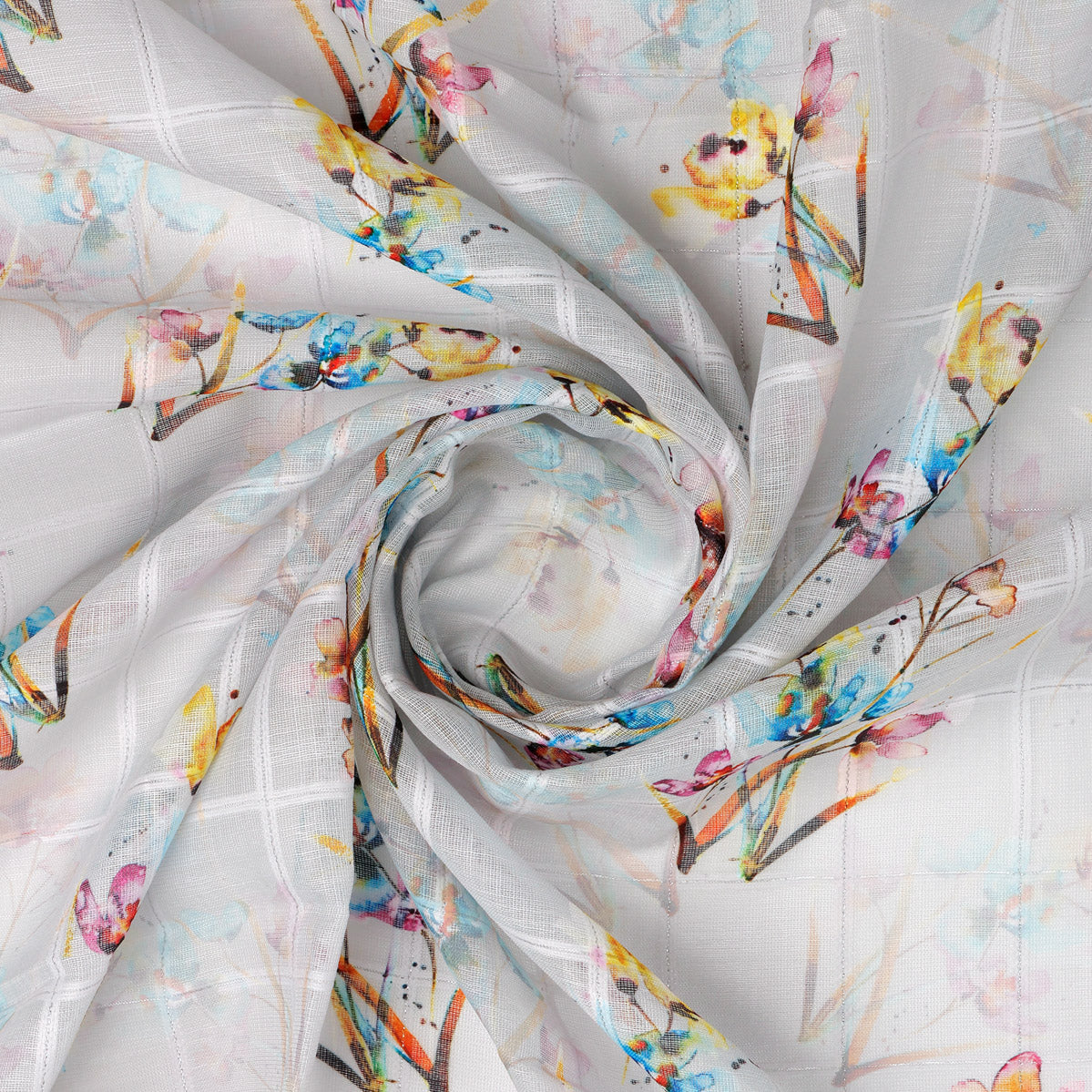 FAB VOGUE Studio Digital Printed Linen Fabric - Watercolor Floral on White