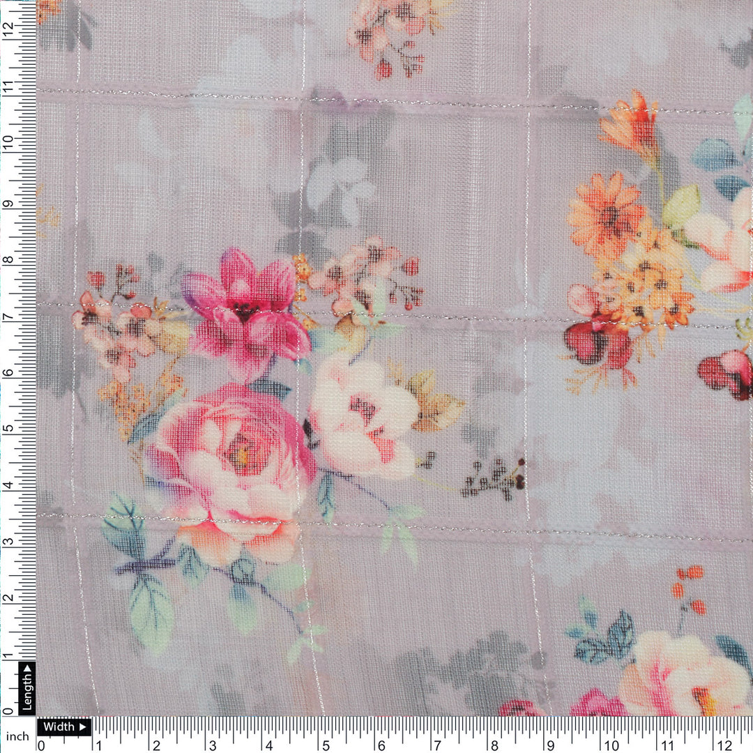 FAB VOGUE Studio Digital Printed Linen Fabric - Floral Pattern, Grey