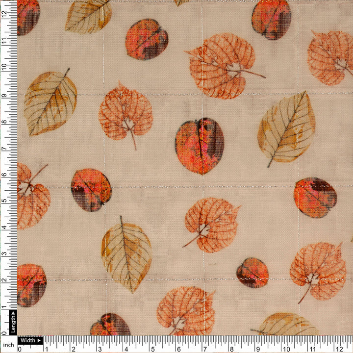 FAB VOGUE Studio Digital Printed Linen Look Polyester Fabric - Beige Autumn Leaves