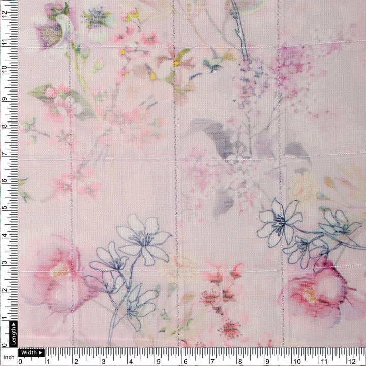 FAB VOGUE Studio Digital Printed Linen Look Polyester Fabric - Pink Floral