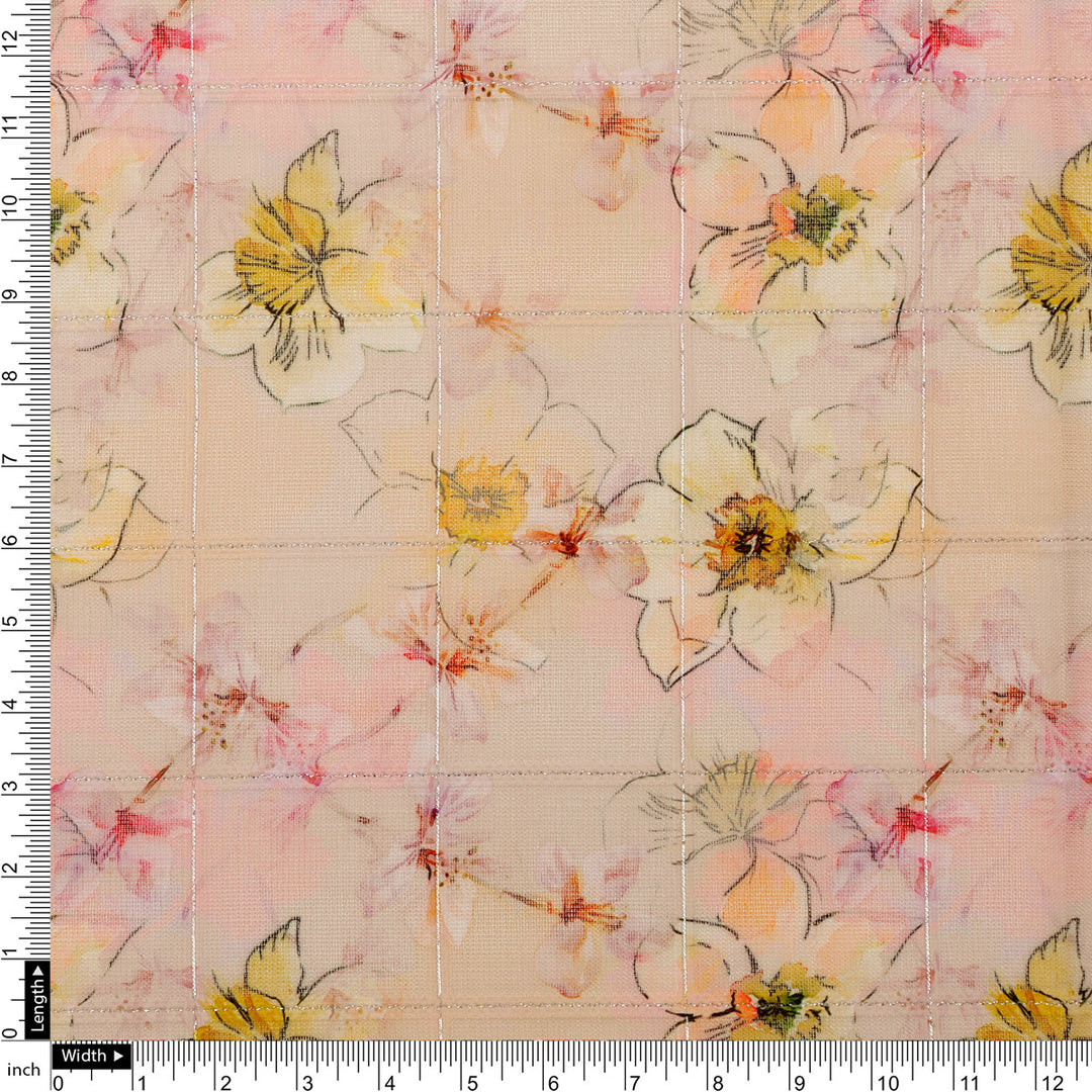 FAB VOGUE Studio Digital Printed Linen Fabric - Peach Floral