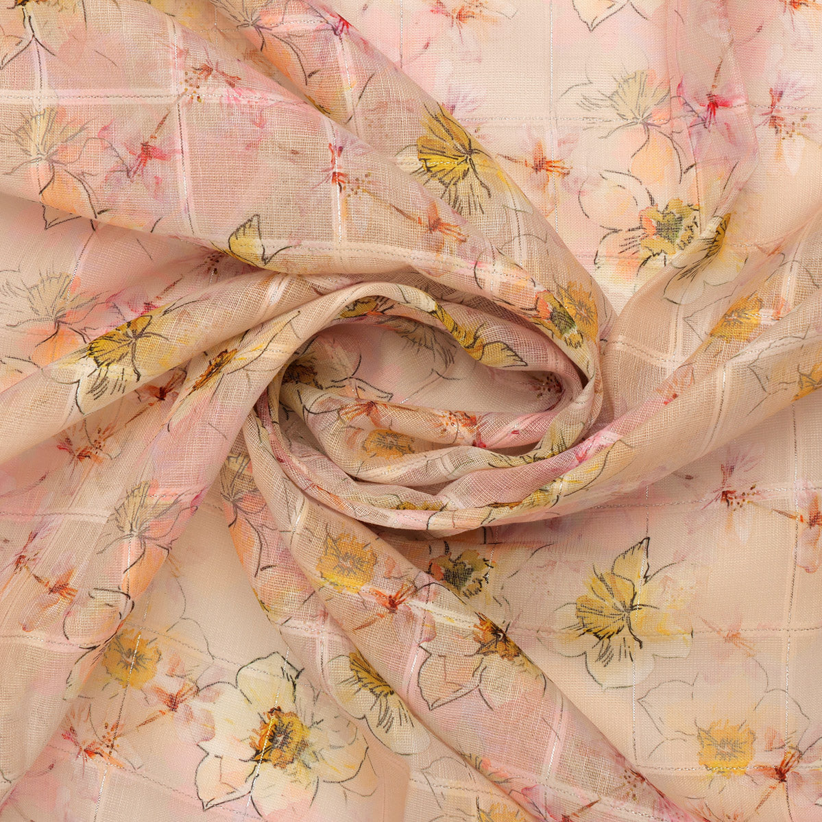 FAB VOGUE Studio Digital Printed Linen Fabric - Peach Floral