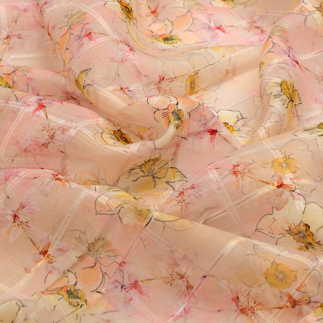 FAB VOGUE Studio Digital Printed Linen Fabric - Peach Floral