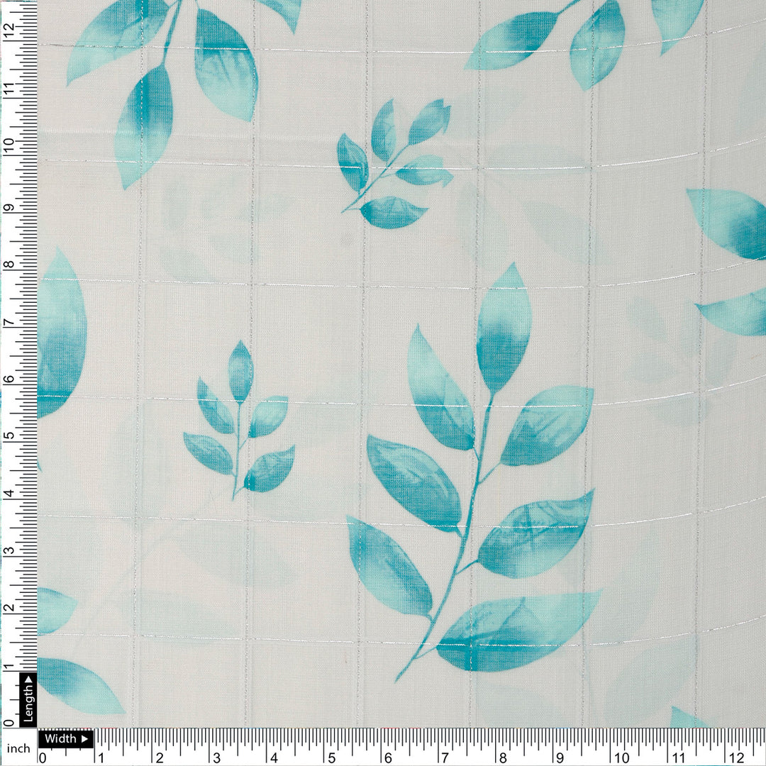 FAB VOGUE Studio Digital Printed Linen Fabric - Aqua Leaf Design