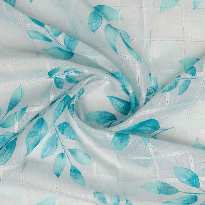 FAB VOGUE Studio Digital Printed Linen Fabric - Aqua Leaf Design