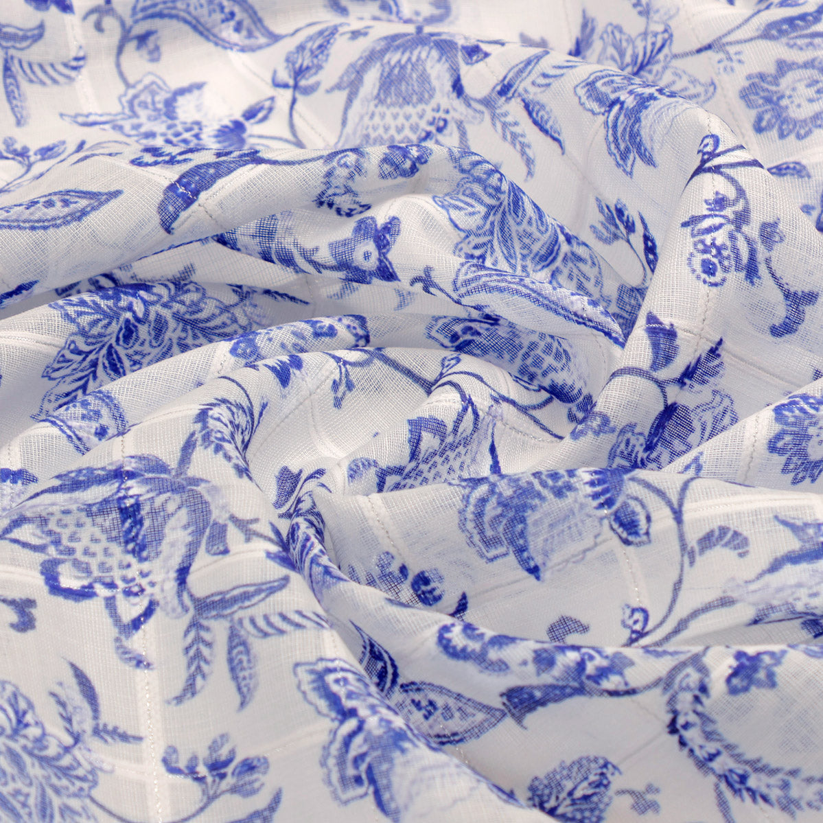 FAB VOGUE Studio Digital Printed Linen Fabric - Blue & White Floral