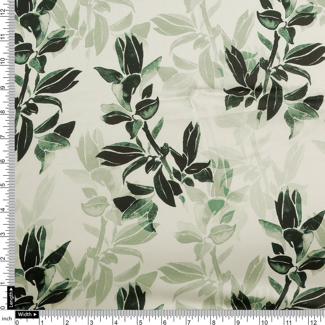 FAB VOGUE Studio Japan Satin Digital Printed Fabric - Green Floral Pattern