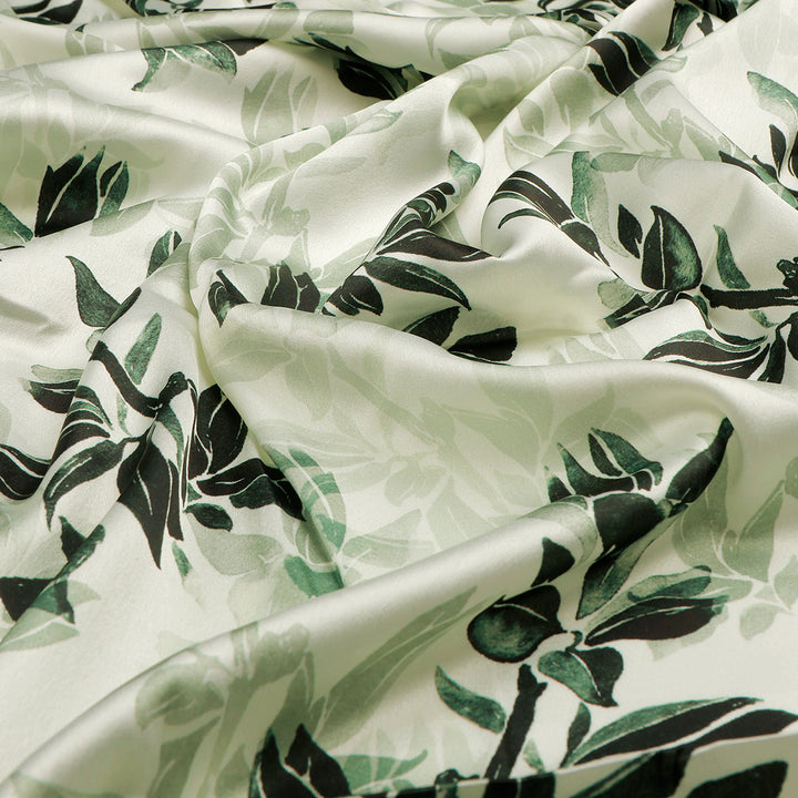 FAB VOGUE Studio Japan Satin Digital Printed Fabric - Green Floral Pattern