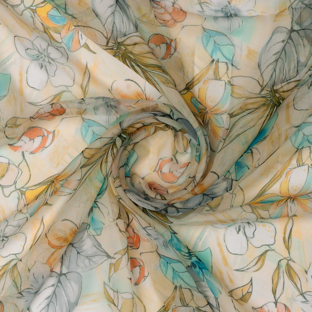 FAB VOGUE Studio Floral Printed Chiffon Fabric -  Lightweight,  Soft and Flowy for Dresses, Scarves, Crafts