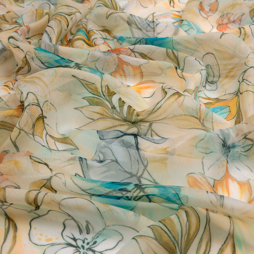 FAB VOGUE Studio Floral Printed Chiffon Fabric -  Lightweight,  Soft and Flowy for Dresses, Scarves, Crafts