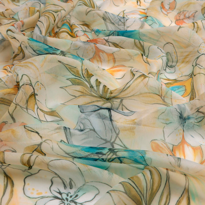 FAB VOGUE Studio Floral Printed Chiffon Fabric -  Lightweight,  Soft and Flowy for Dresses, Scarves, Crafts