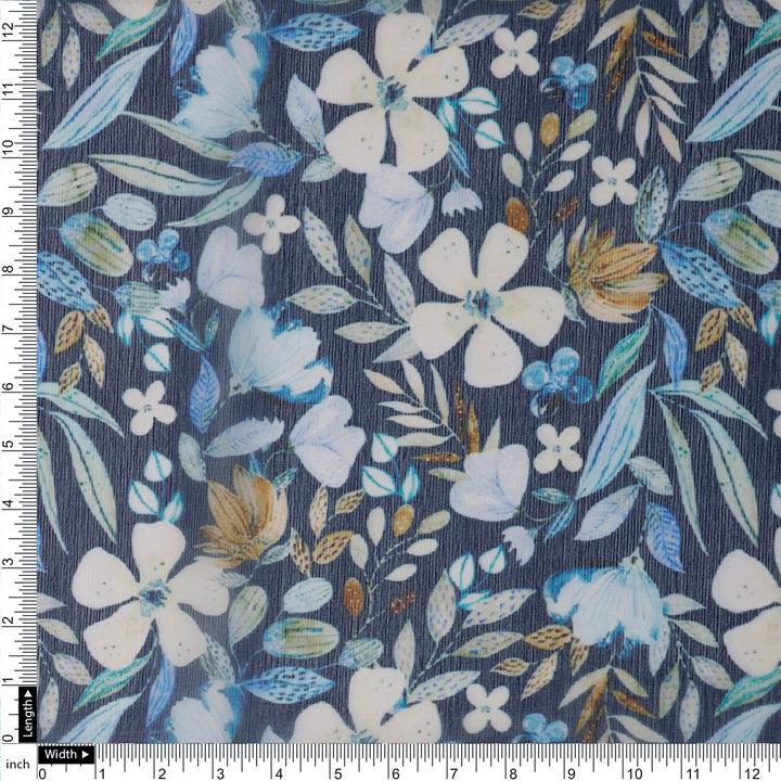 FAB VOGUE Studio Digital Printed Chiffon Fabric - Floral Blue