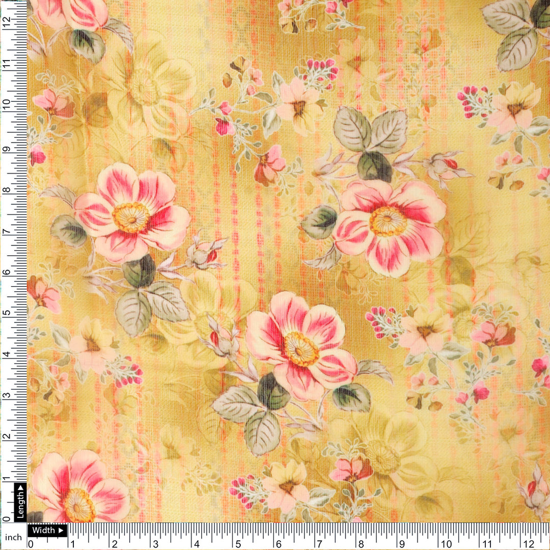 FAB VOGUE Studio - Digital Printed Chiffon Fabric - Yellow Floral Pattern