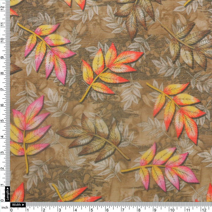 FAB VOGUE Studio Digital Printed Chiffon Fabric - Autumn Leaves