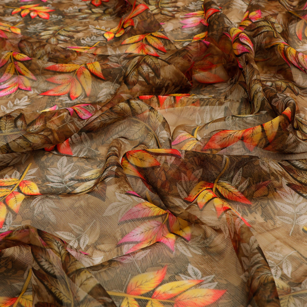 FAB VOGUE Studio Digital Printed Chiffon Fabric - Autumn Leaves