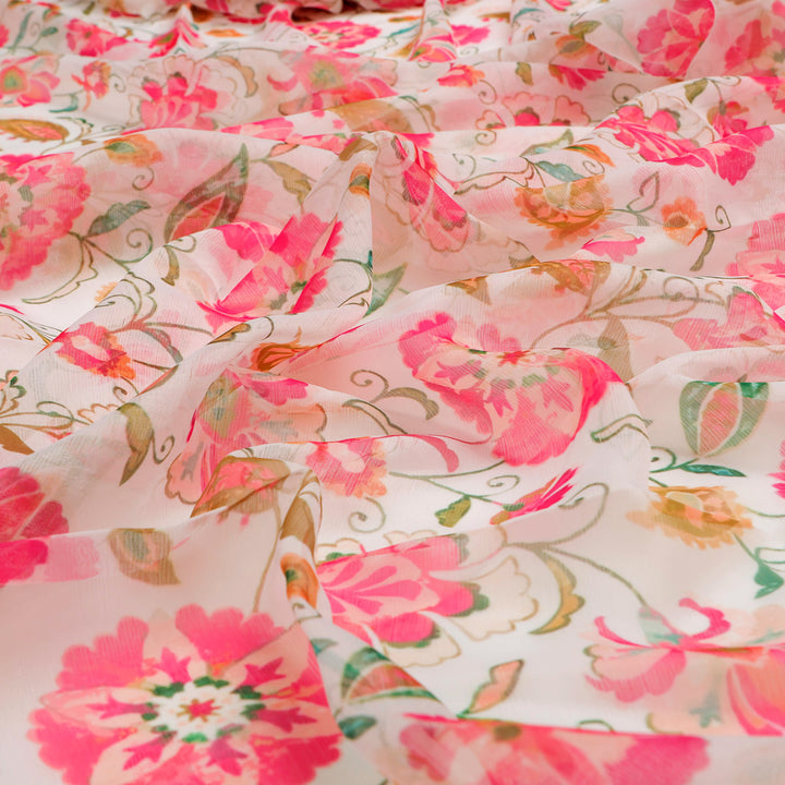 FAB VOGUE Studio Digital Printed Chiffon Fabric -  Floral Delight