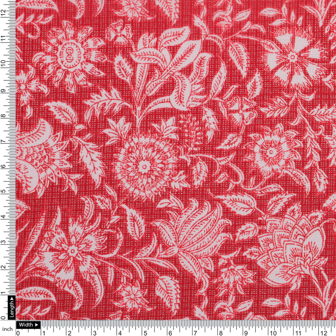 FAB VOGUE Studio Kota Doria Digital Printed Fabric - Red Floral