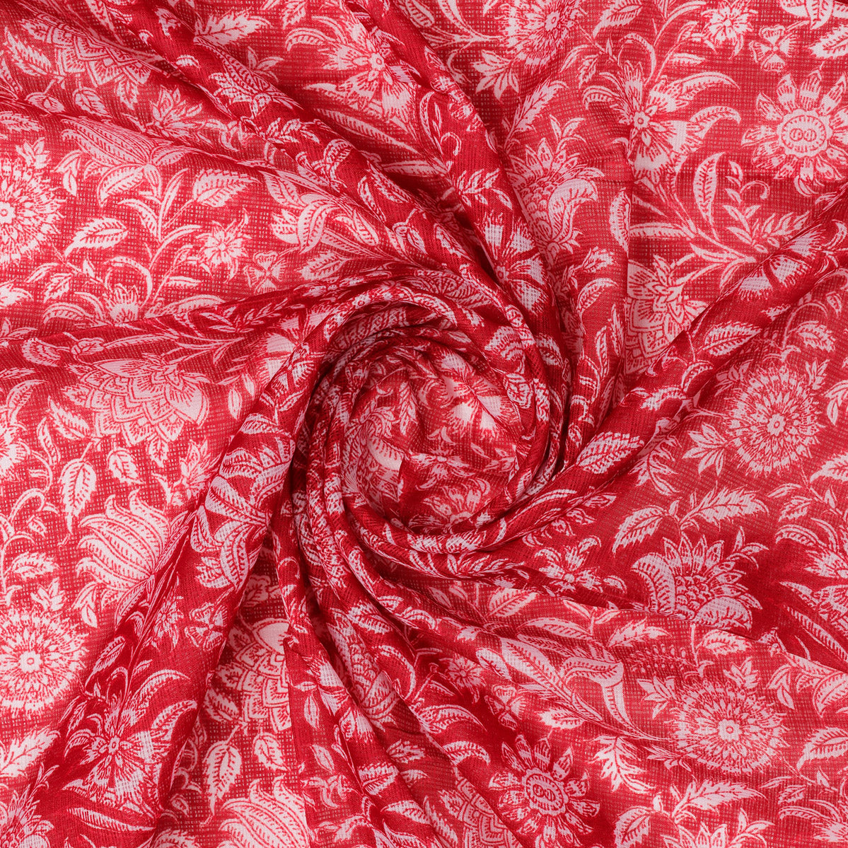 FAB VOGUE Studio Kota Doria Digital Printed Fabric - Red Floral