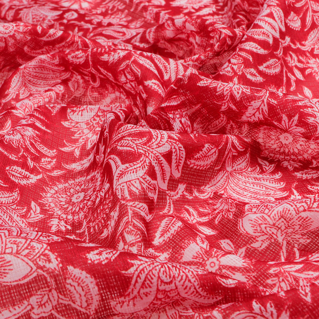 FAB VOGUE Studio Kota Doria Digital Printed Fabric - Red Floral