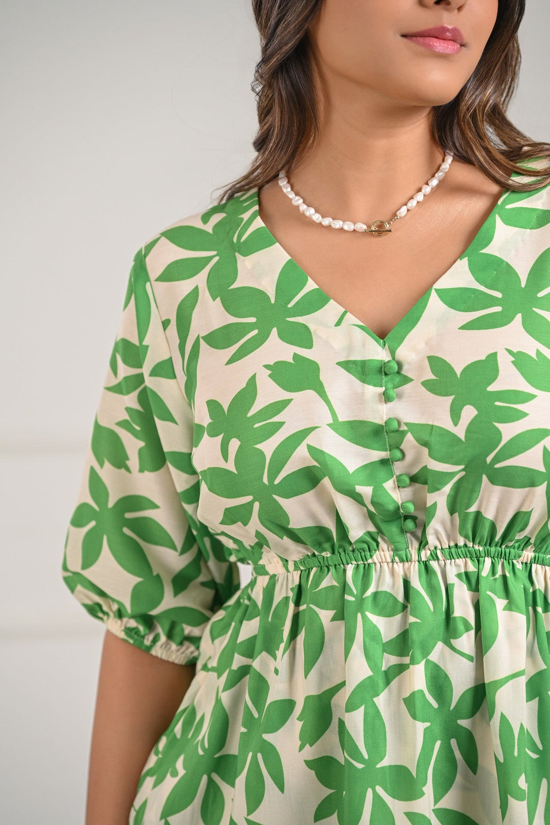 Green Leaf Printed Midi Dress