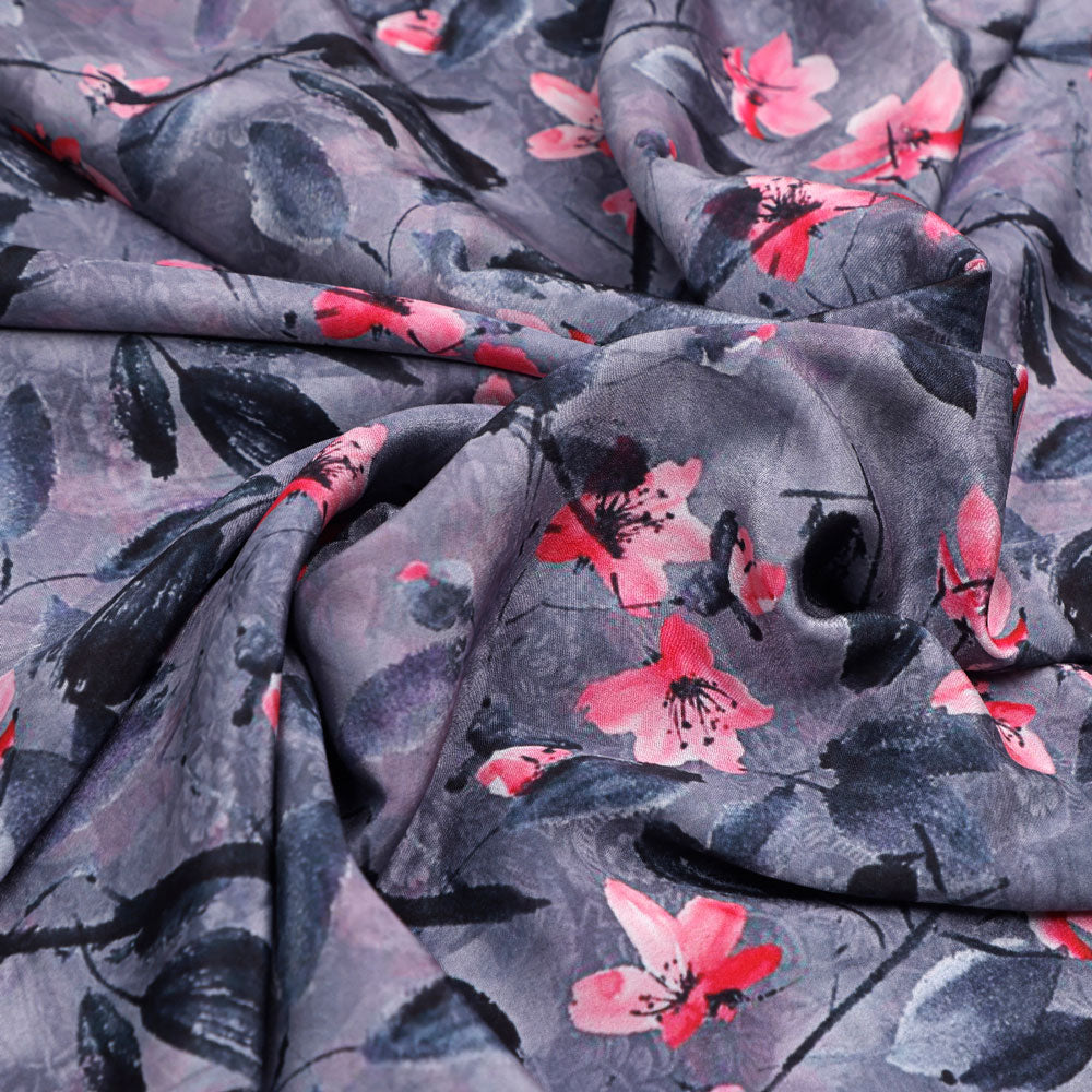 Gorgeous floral and leaves design digital printed silk crepe fabric from FAB VOGUE Studio