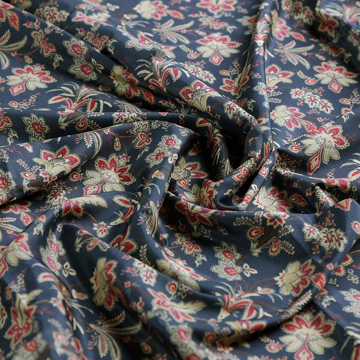 Decorative Jacobean Bluish Digital Printed Fabric - Crepe