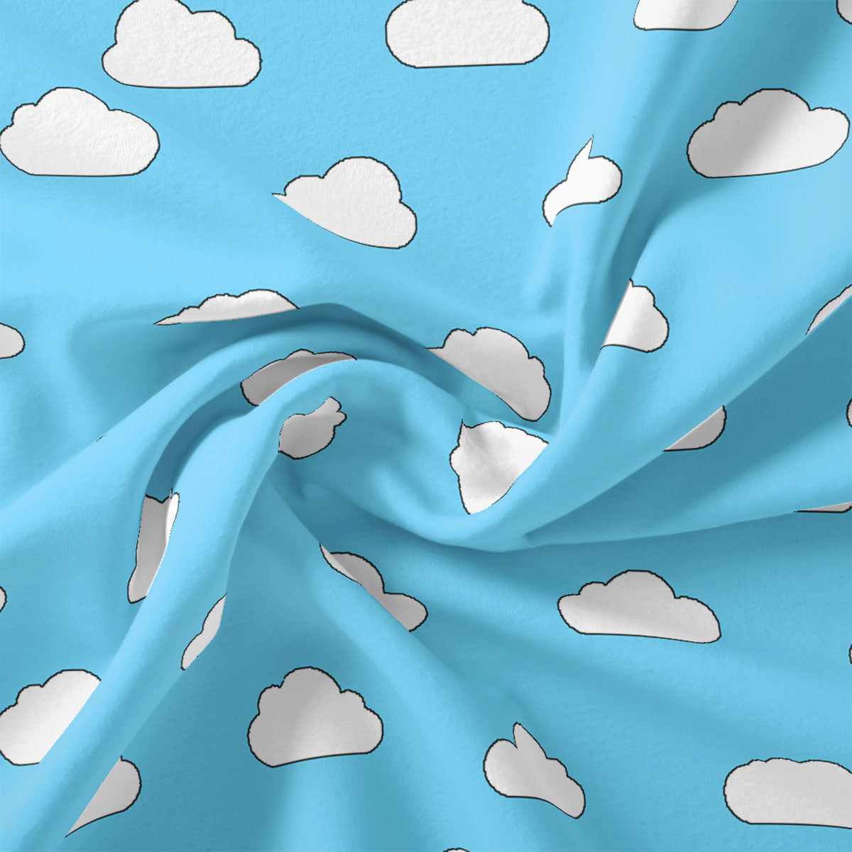 Blue and White Cloud Print Muslin Fabric for Kids