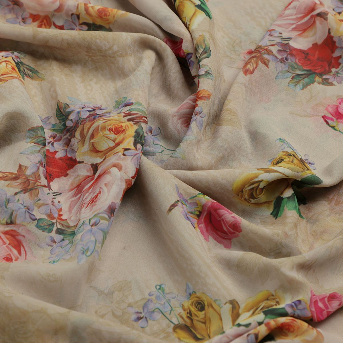 Classy and elegant floral print digital printed fabric in cream by FAB VOGUE Studio