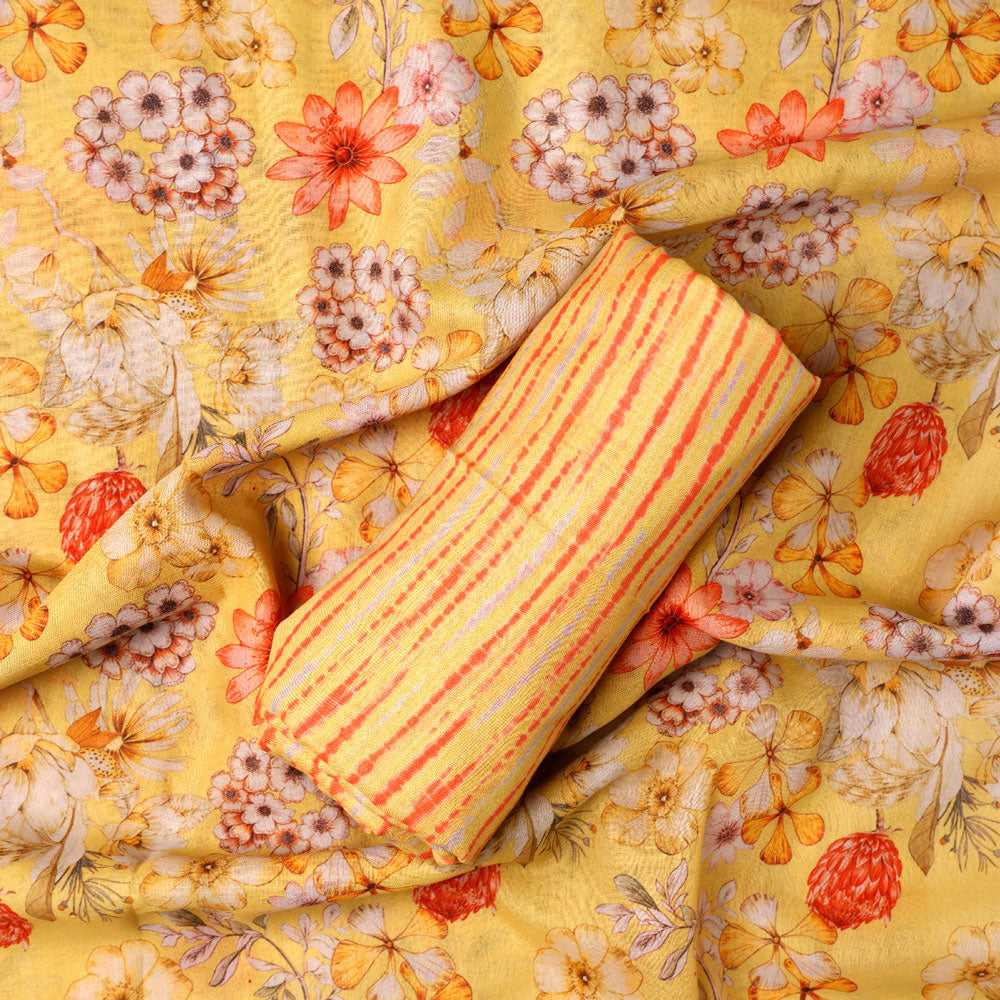 Yellow Linen Printed Unstitched Fabric Set (5 Meter Set)