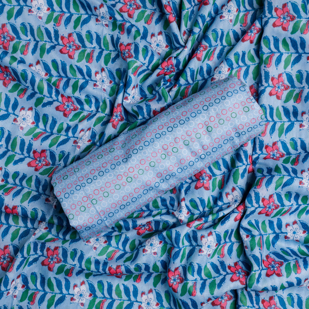 Blue Mul Cotton Printed Unstitched Fabric Set (5 Meter Set)