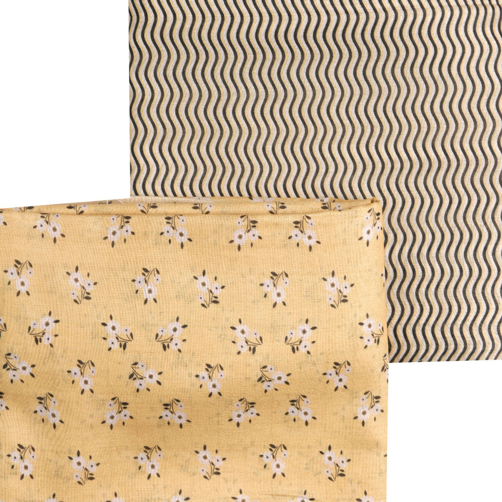 Yellow Mul Cotton Printed Unstitched Fabric Set (5 Meter Set)