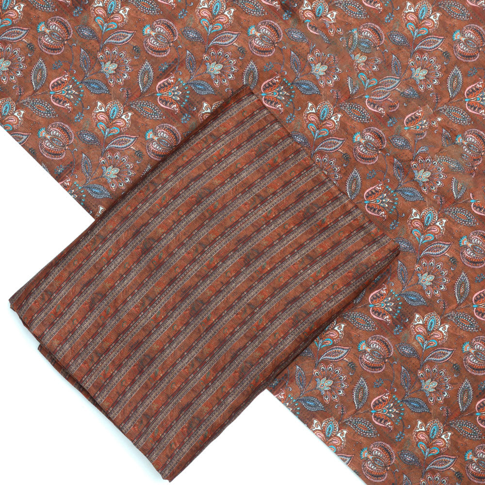 Brown Mul Cotton Printed Unstitched Fabric Set (5 Meter Set)