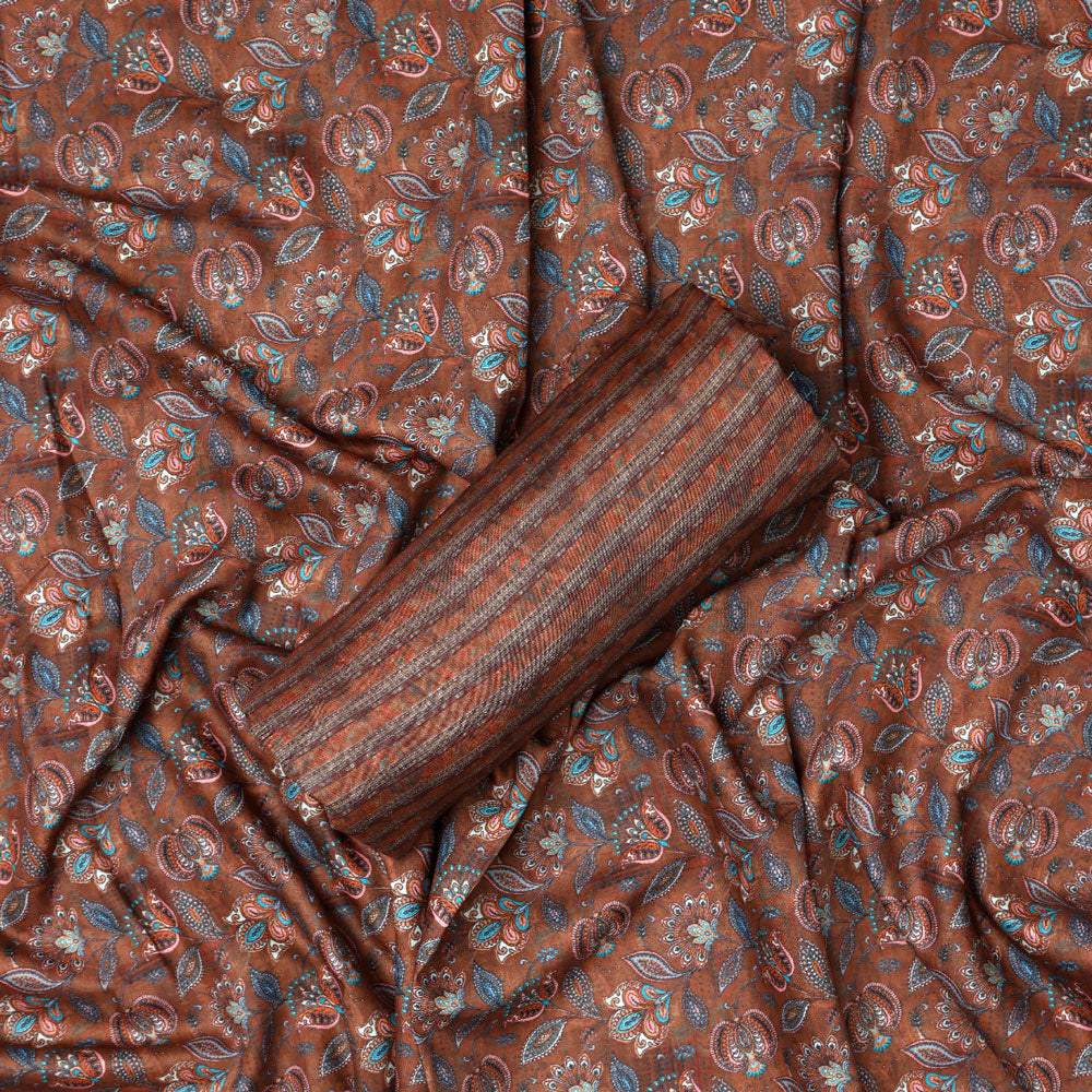 Brown Mul Cotton Printed Unstitched Fabric Set (5 Meter Set)