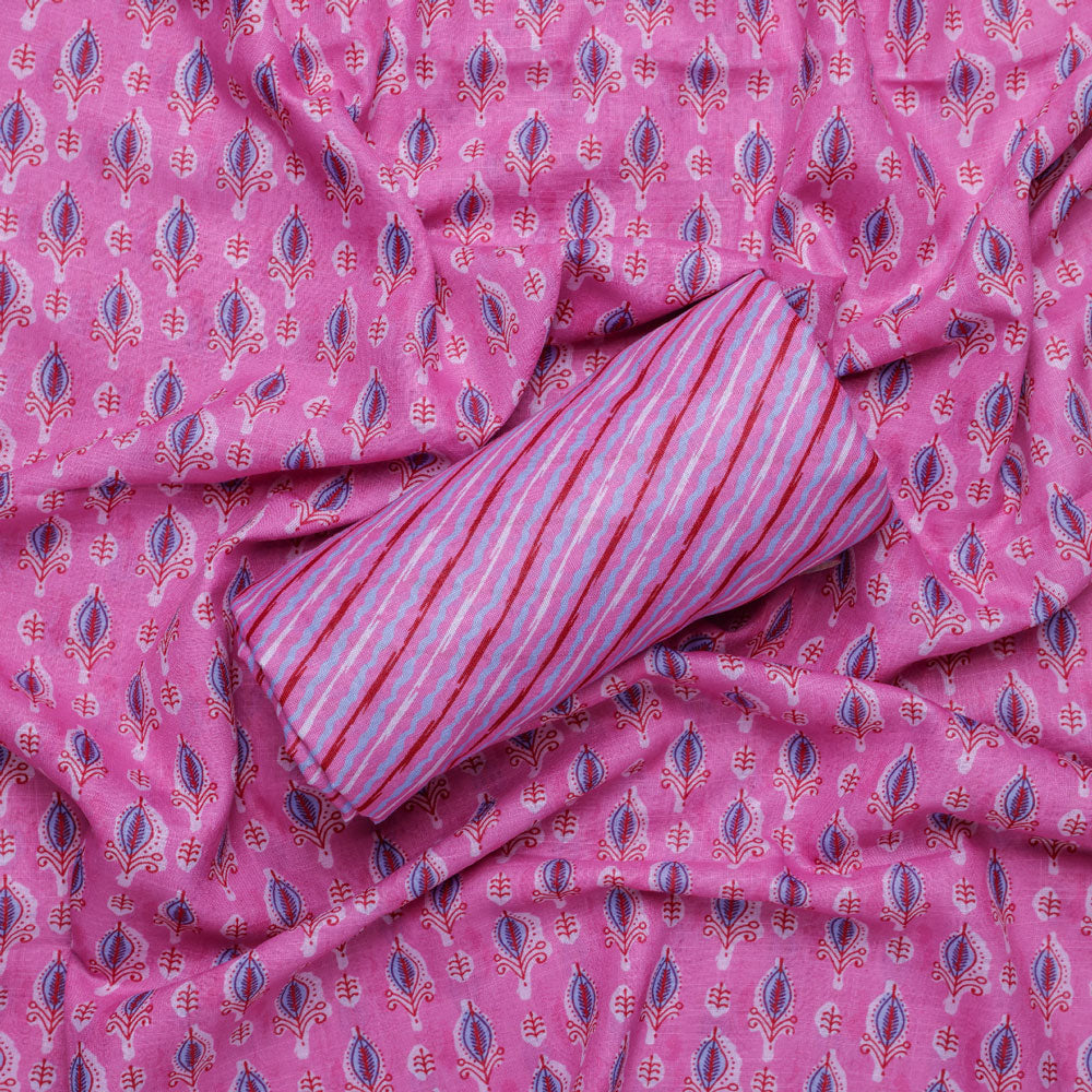 Pink Linen Printed Unstitched Fabric Set (5 Meter Set)