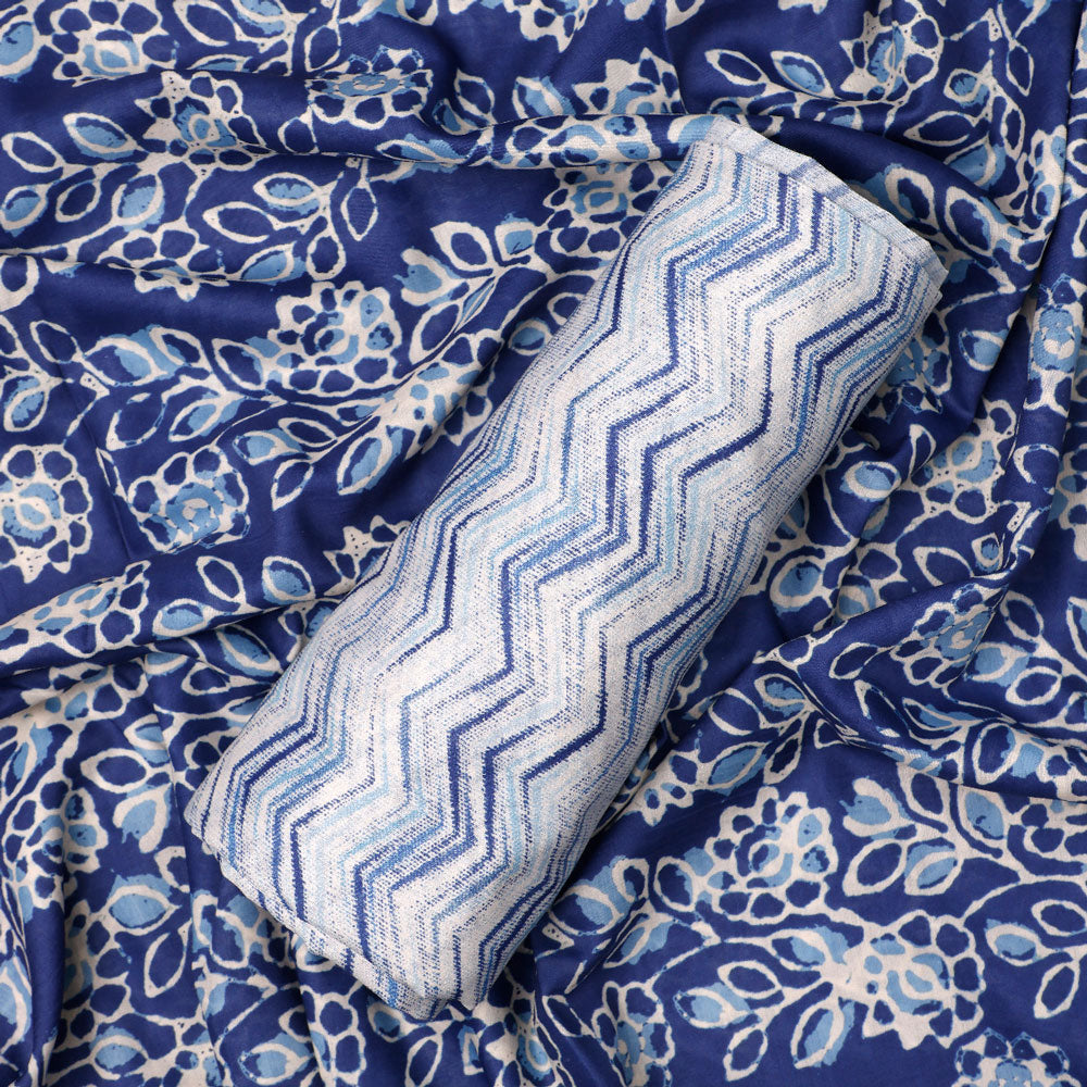 Blue Mul Cotton Printed Unstitched Fabric Set (5 Meter Set)